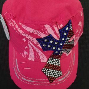 Pink Red White Blue USA Rhinestone Flag Hat